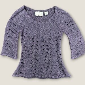 Sparrow Anthropologie Purple Wool Blend Pointelle Knit Sweater XS Boho Chic